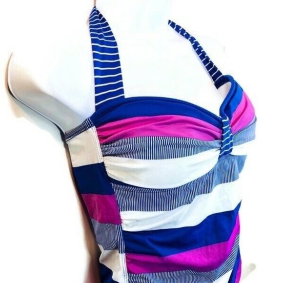 Tommy Bahama Blue Pink Stripe Halter Tankini S Rare - Picture 12 of 12